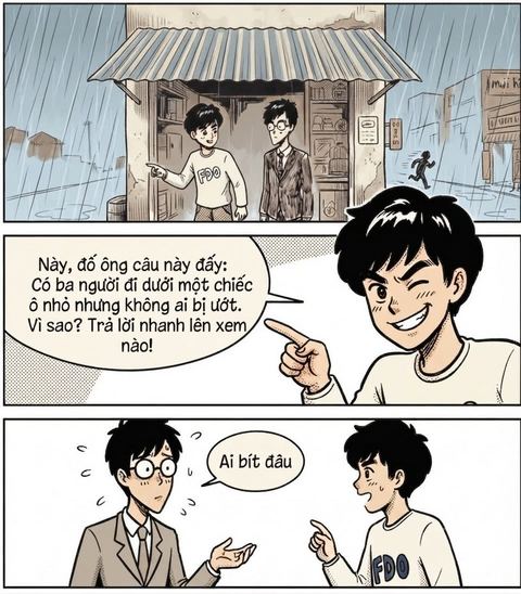 Ba người dưới một chiếc ô