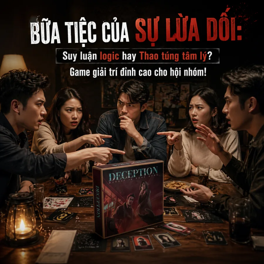 Một nhóm bạn đang chơi Deception quanh bàn